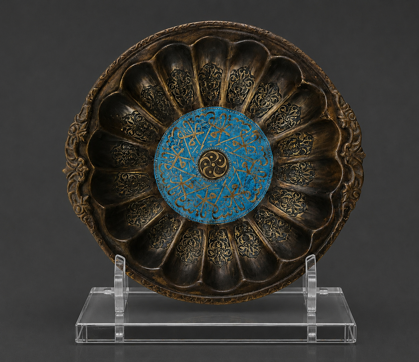 Imperial Islamic Qajar Enameled Brass Plate